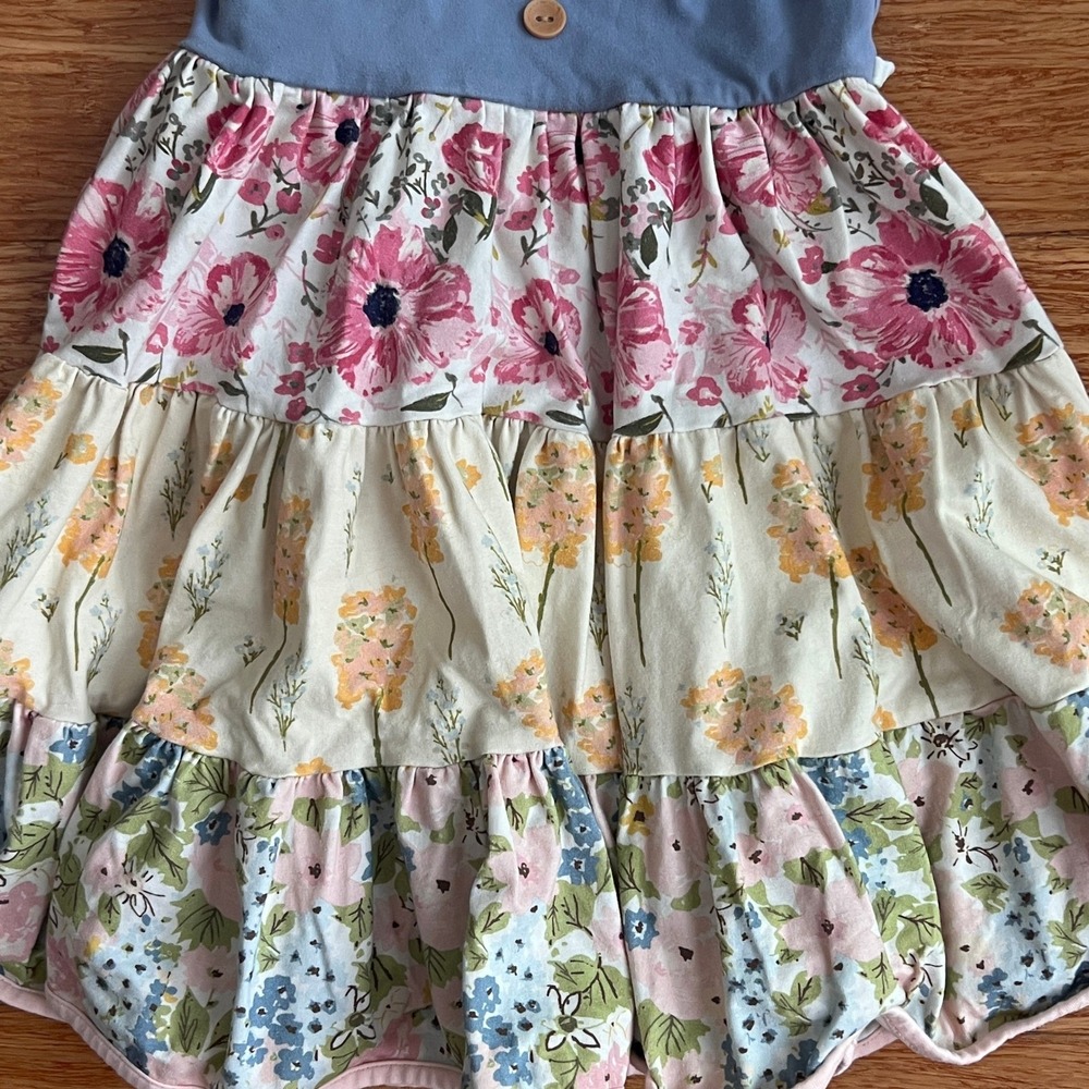 SweetHoney Tiered Floral Dress Girls 5Y Sleeveless Peter Pan Collar Blue Pink - Picture 11 of 13